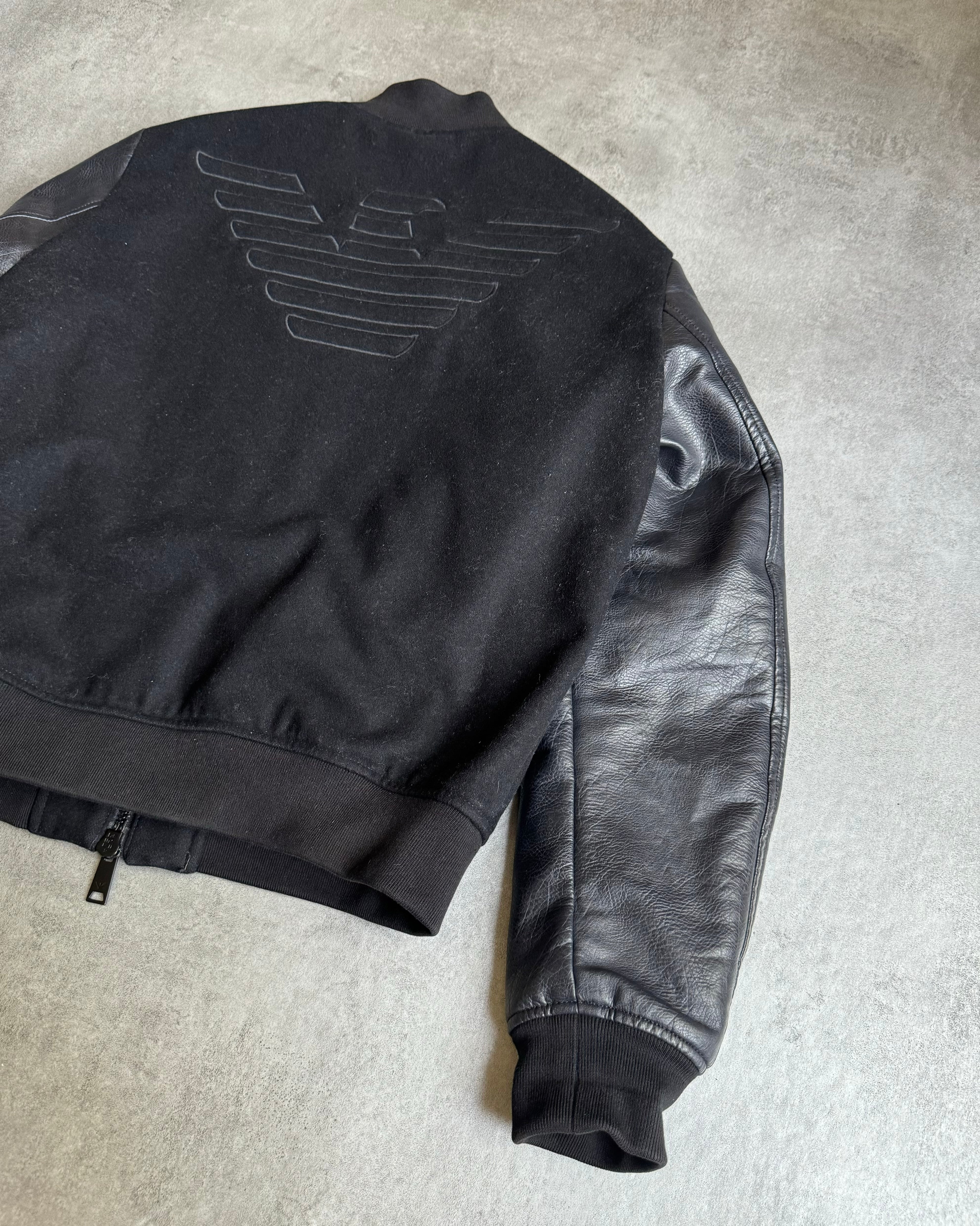 AW2018 Emporio Armani Black Leather Sleeves Bomber Jacket (M) - 8