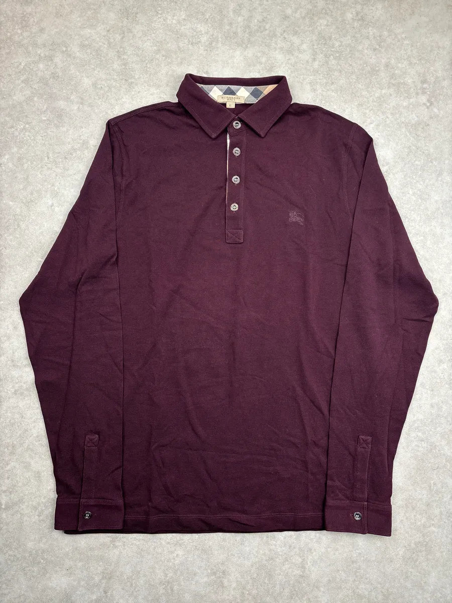 Burberry Dark Burgundy Embroidered Knight Logo Check Polo WCjqqDWH 0