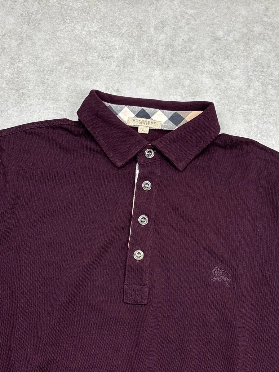 Burberry Dark Burgundy Embroidered Knight Logo Check Polo WCjqqDWH 4