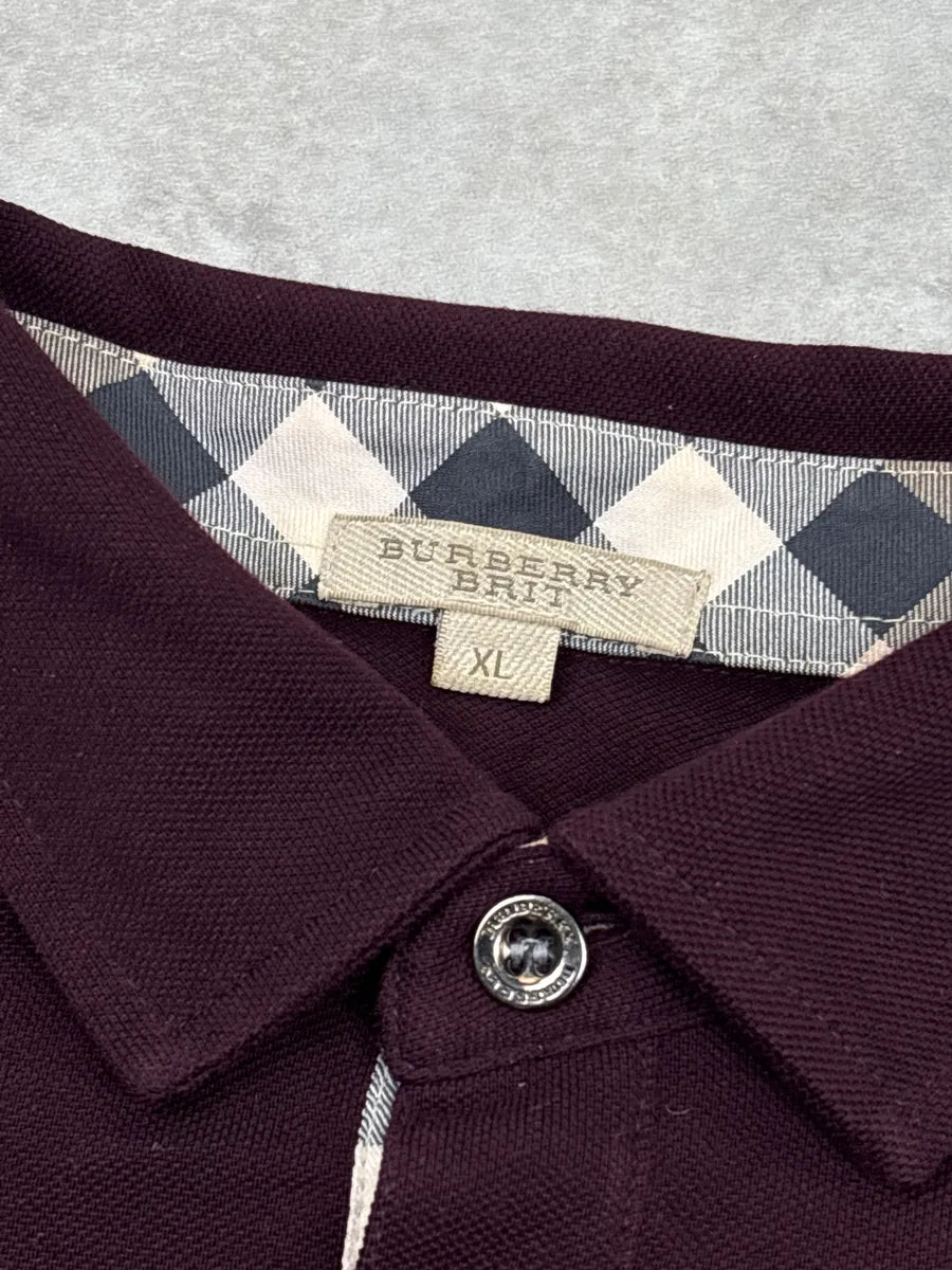 Burberry Dark Burgundy Embroidered Knight Logo Check Polo WCjqqDWH 7
