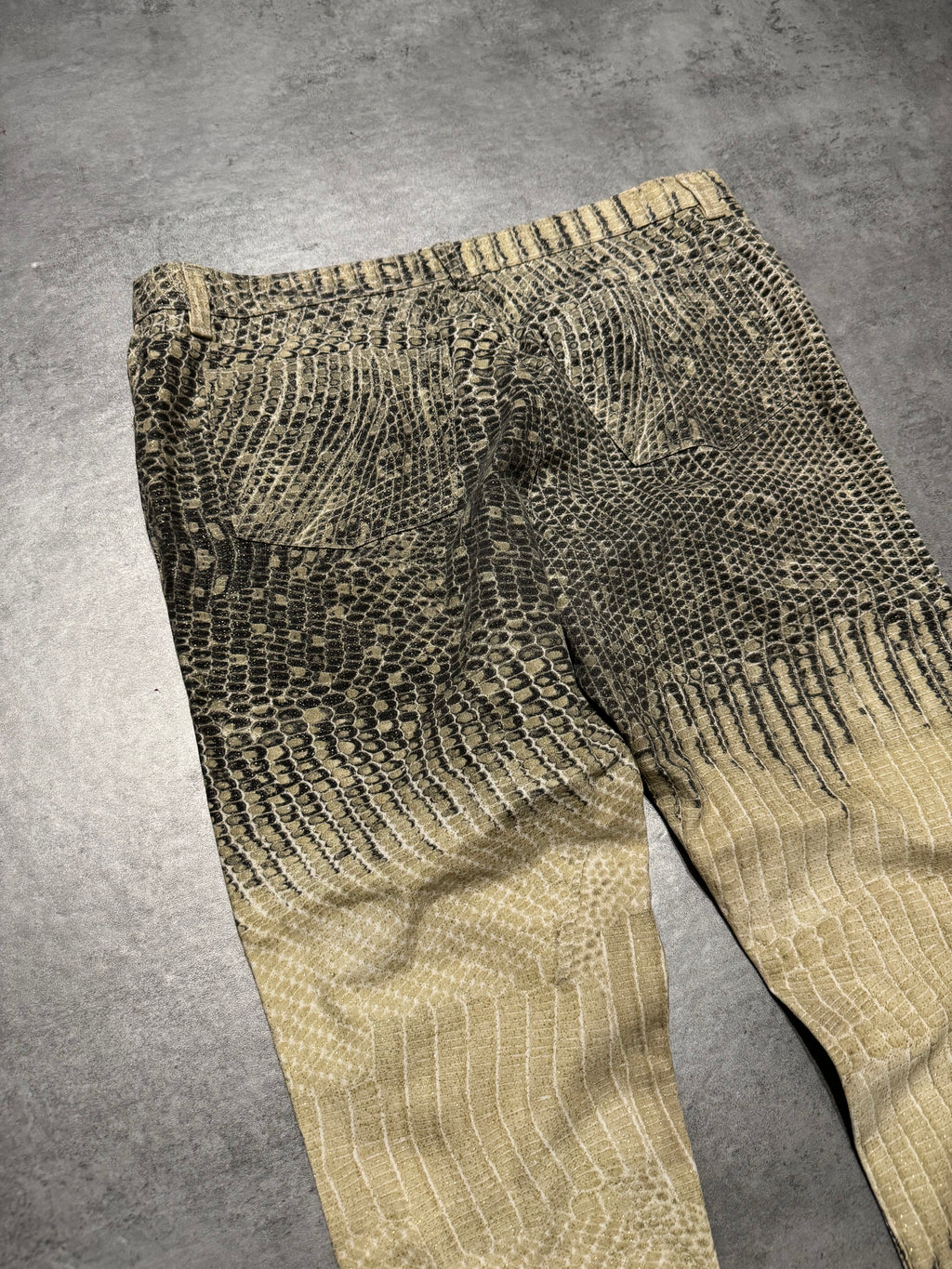 2000s Roberto Cavalli Snakeskin Effect Beige Pattern Pants (L) - 3