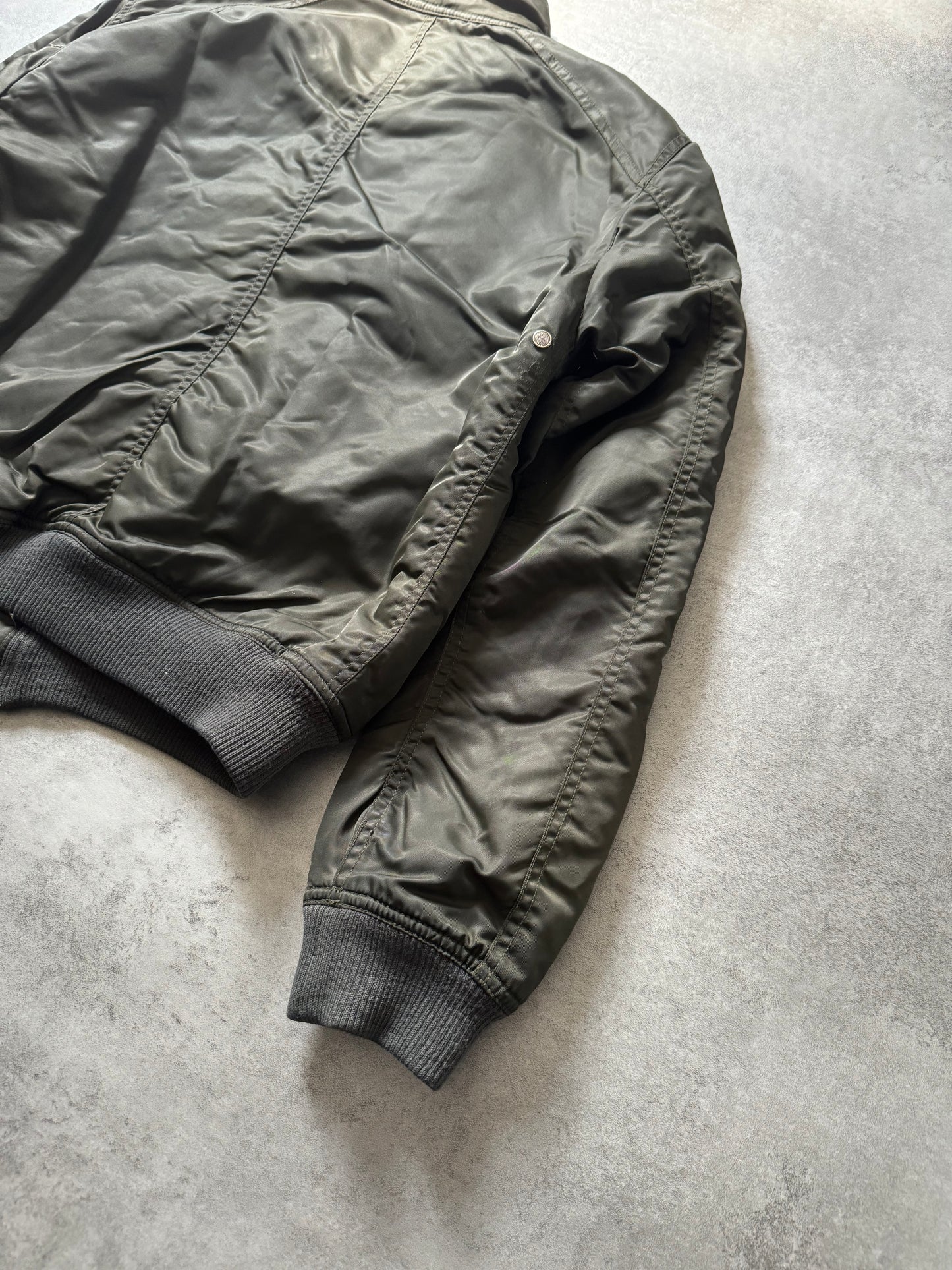 2000s Armani Utility Zippers Olive Bomber Jacket (M) - 3