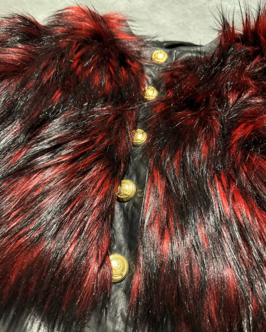 FW2015 Balmain x H&M Red Faux Fur Leather Jacket (XS) - 10