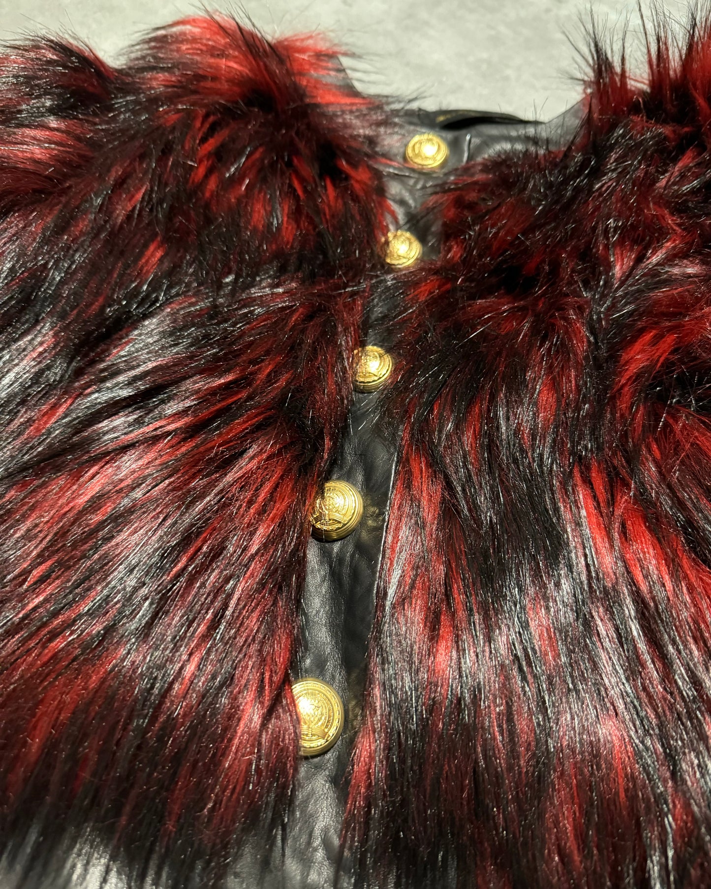 FW2015 Balmain x H&M Red Faux Fur Leather Jacket (XS) - 10