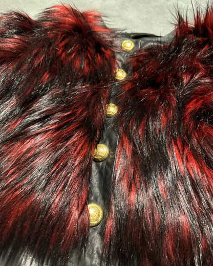 FW2015 Balmain x H&M Red Faux Fur Leather Jacket (XS) - 10