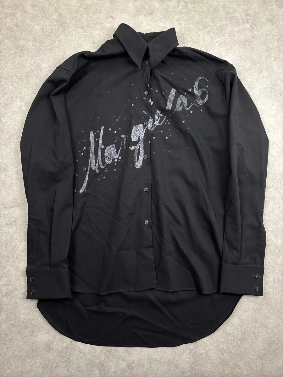 AW2019 MM6 Maison Margiela Black Glitter Logo Splatter Shirt WGHbLLTX 0