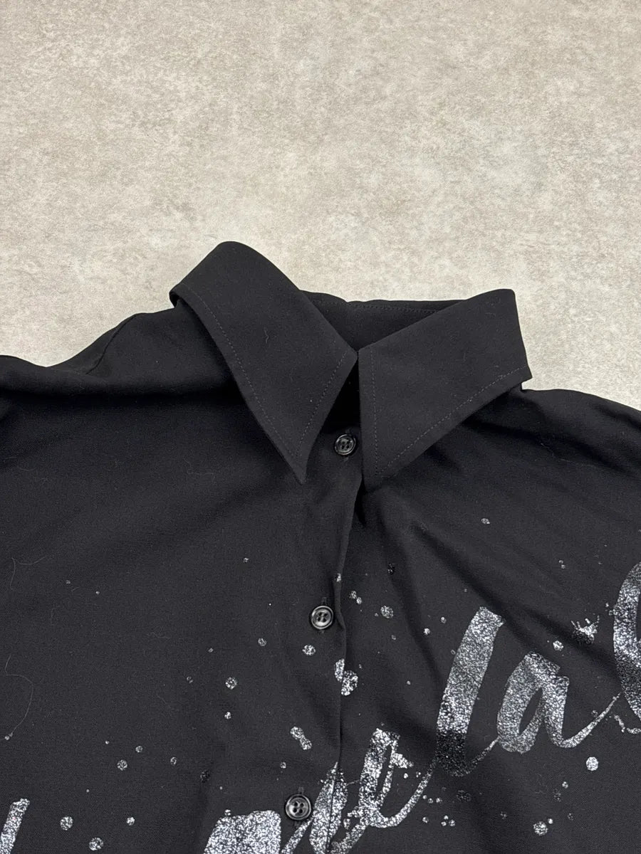 AW2019 MM6 Maison Margiela Black Glitter Logo Splatter Shirt WGHbLLTX 4