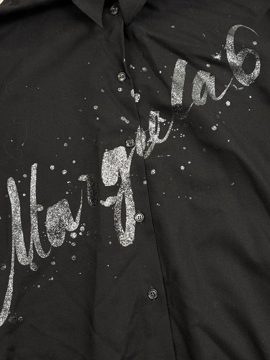 AW2019 MM6 Maison Margiela Black Glitter Logo Splatter Shirt WGHbLLTX 5