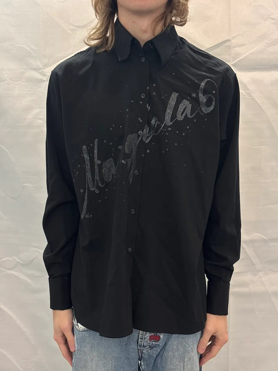 AW2019 MM6 Maison Margiela Black Glitter Logo Splatter Shirt WGHbLLTX 1