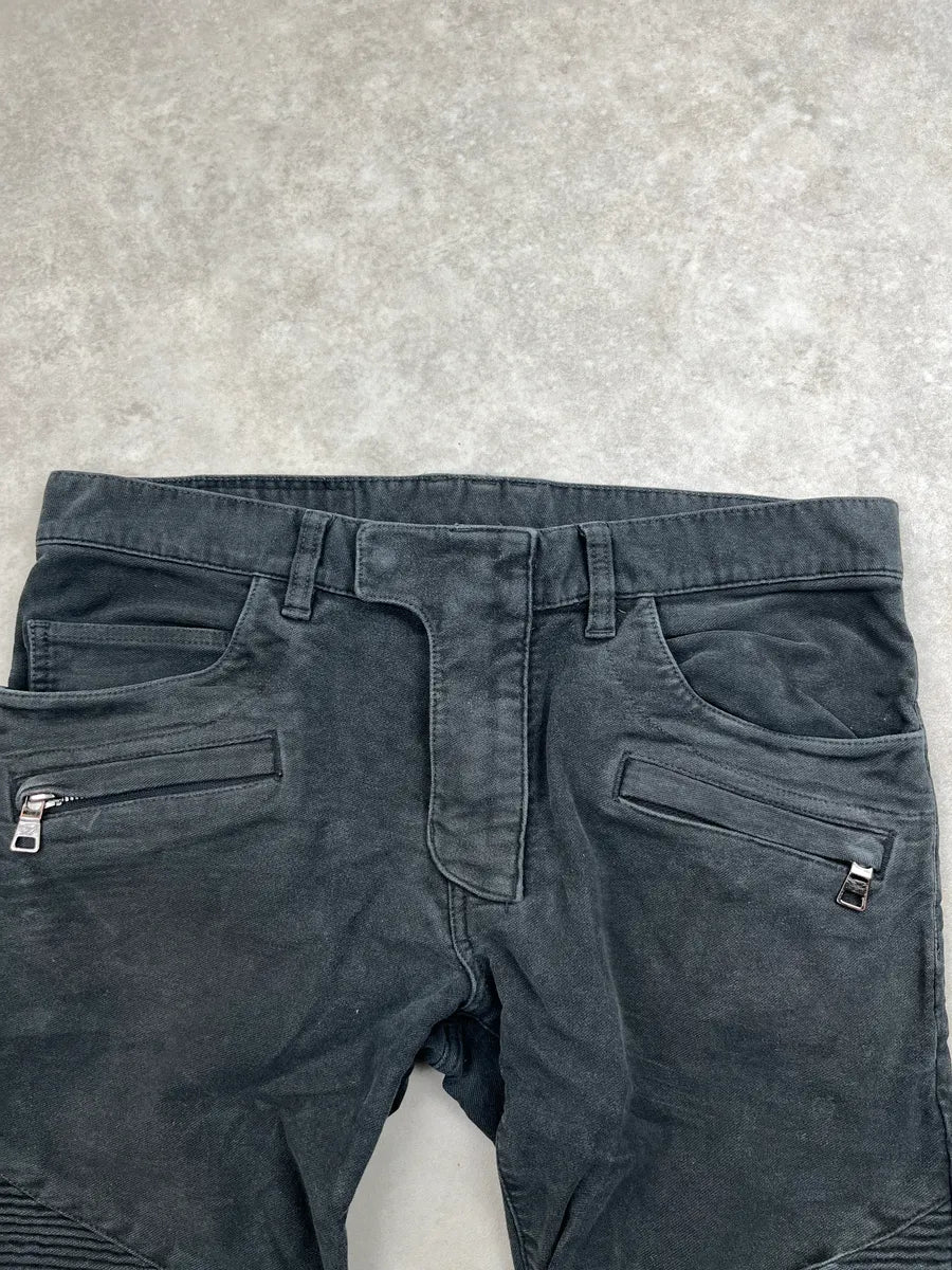 AW2015 Balmain Black Denim Biker Zip Pocket Jeans WJksimez 5