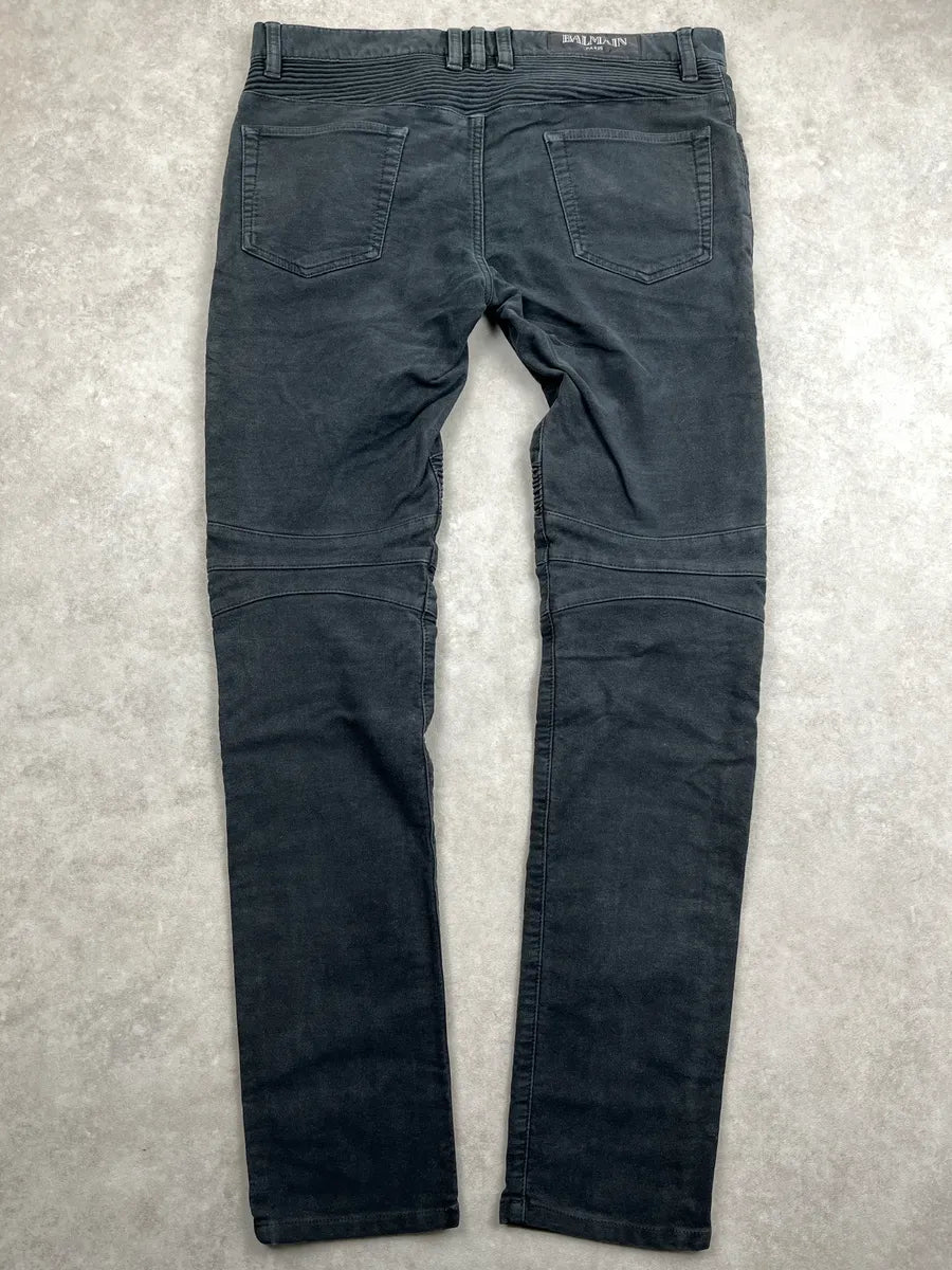 AW2015 Balmain Black Denim Biker Zip Pocket Jeans WJksimez 4