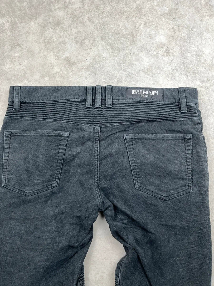 AW2015 Balmain Black Denim Biker Zip Pocket Jeans WJksimez 6