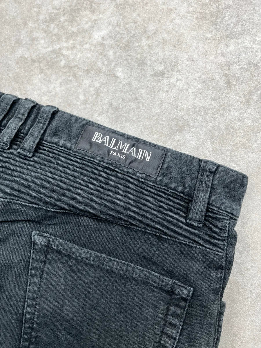 AW2015 Balmain Black Denim Biker Zip Pocket Jeans WJksimez 9