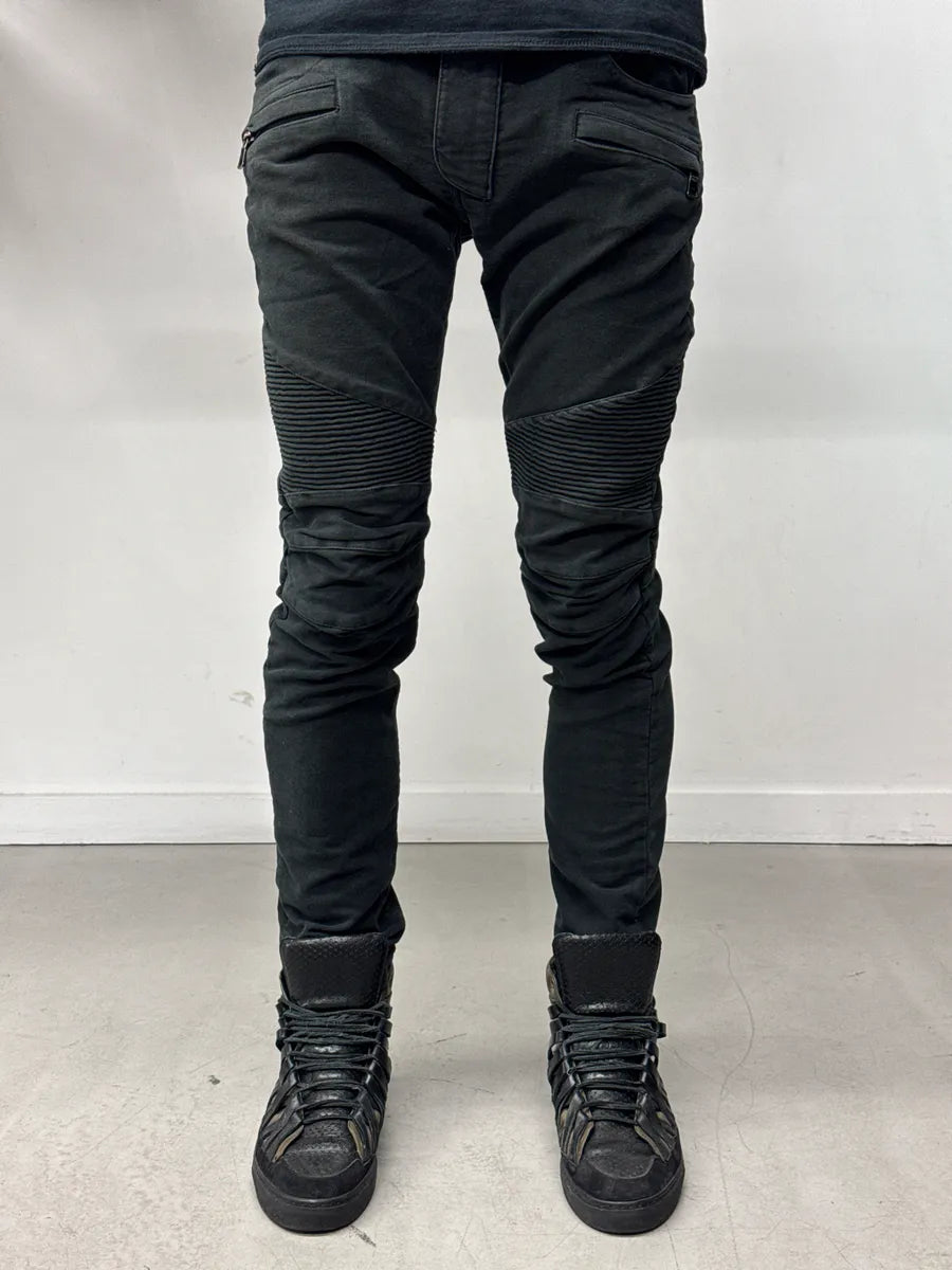 AW2015 Balmain Black Denim Biker Zip Pocket Jeans WJksimez 1