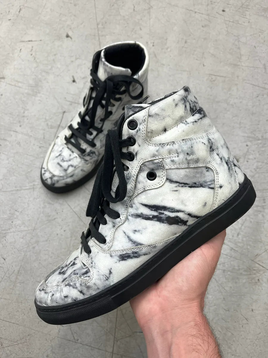 2010s Balenciaga Marble Effect White & Black Leather High Sneakers WKNpPMKI 0