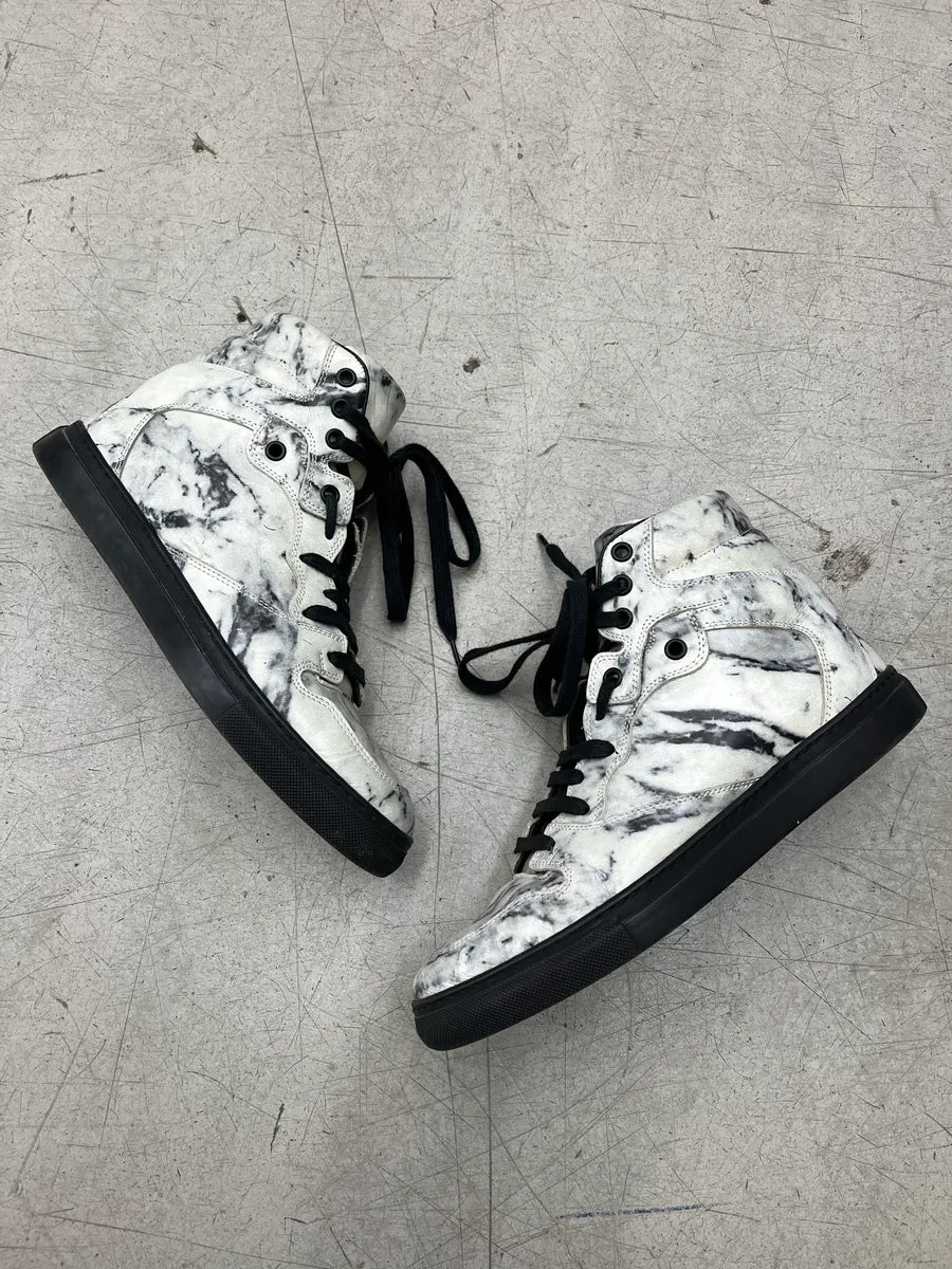 2010s Balenciaga Marble Effect White & Black Leather High Sneakers WKNpPMKI 1