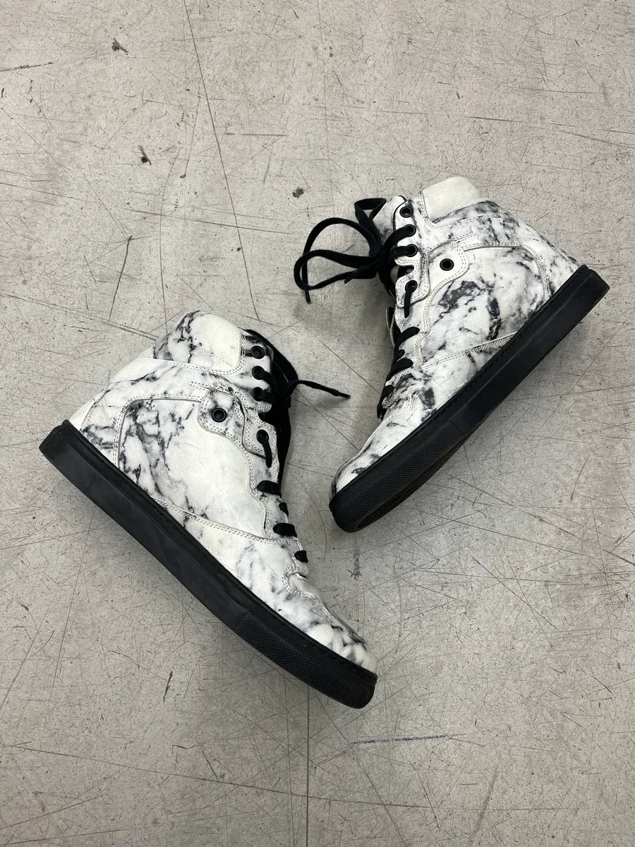 2010s Balenciaga Marble Effect White & Black Leather High Sneakers WKNpPMKI 2