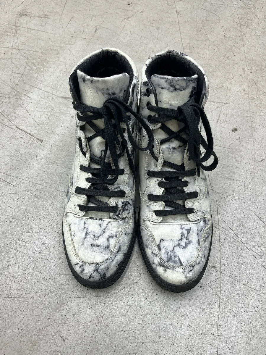 2010s Balenciaga Marble Effect White & Black Leather High Sneakers WKNpPMKI 4