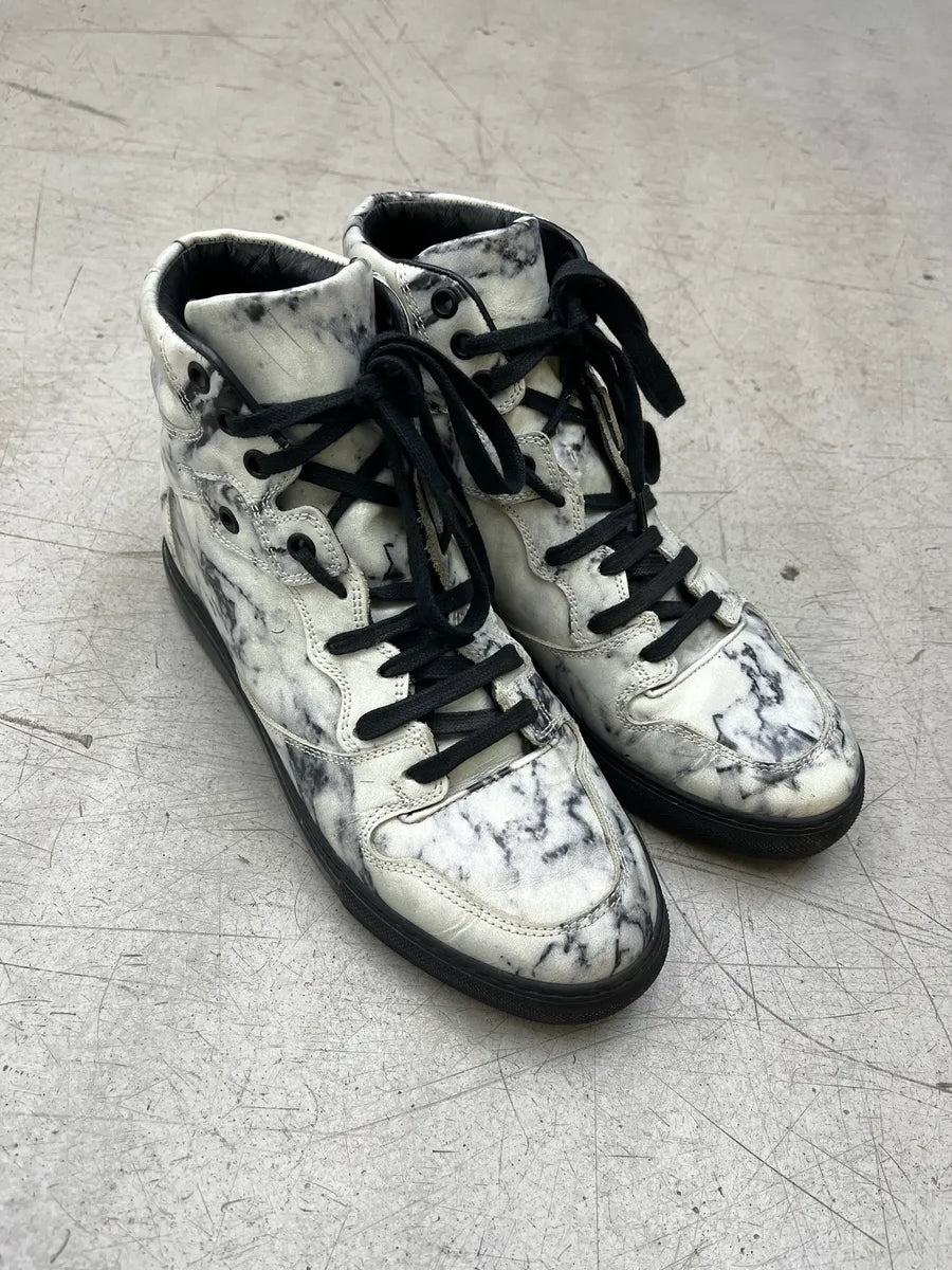 2010s Balenciaga Marble Effect White & Black Leather High Sneakers WKNpPMKI 3