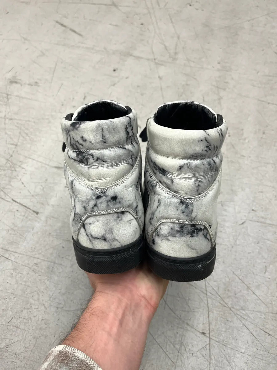 2010s Balenciaga Marble Effect White & Black Leather High Sneakers WKNpPMKI 5