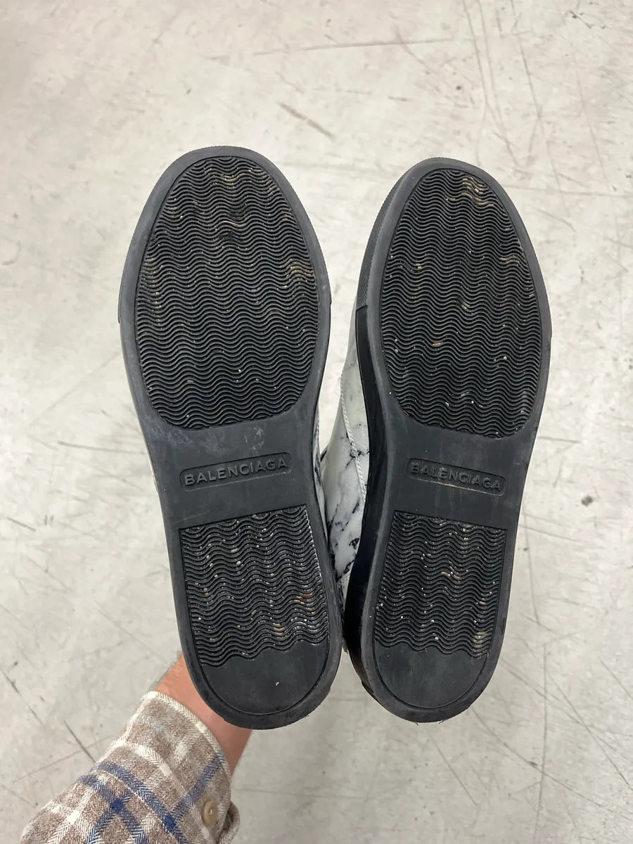 2010s Balenciaga Marble Effect White & Black Leather High Sneakers WKNpPMKI 6