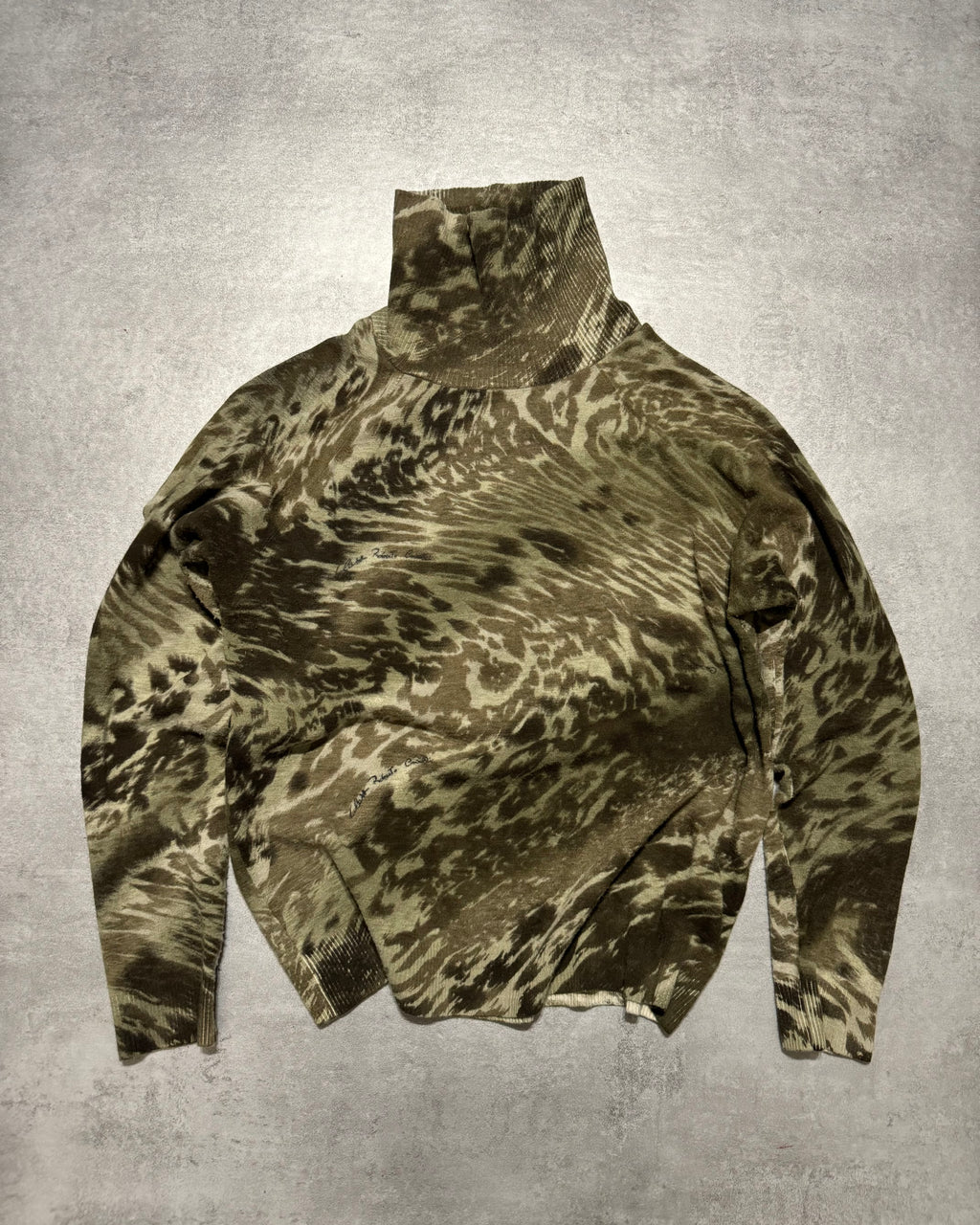 2000s Roberto Cavalli Green Camo Effect Turtleneck Sweater (S) - 3