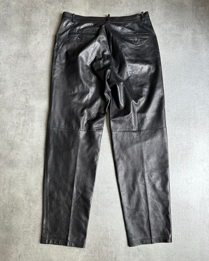 2000s Black Soft Artisanal Leather Milanese Pants  (L) - 2