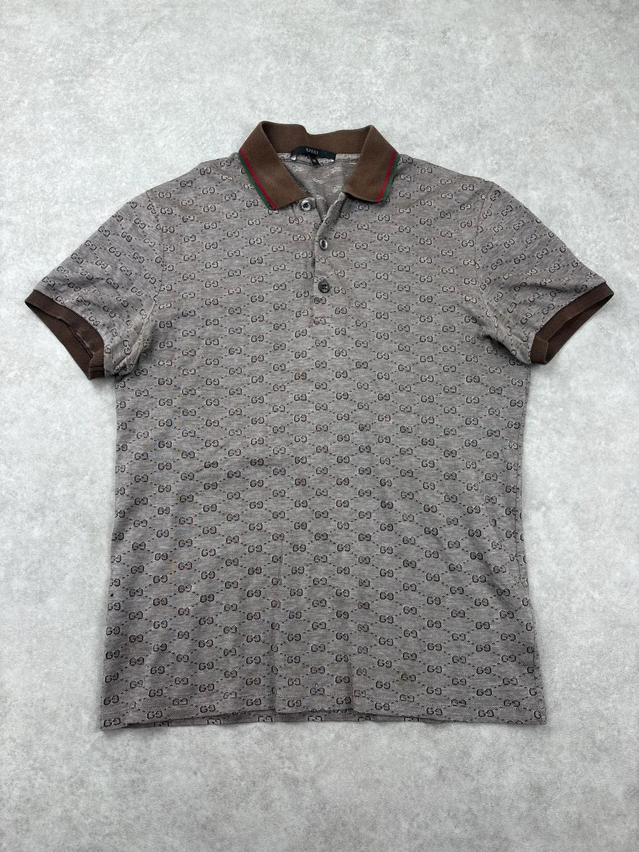 2000s Gucci Brown GG Monogram Contrast Collar Polo WRQFVYLo 0