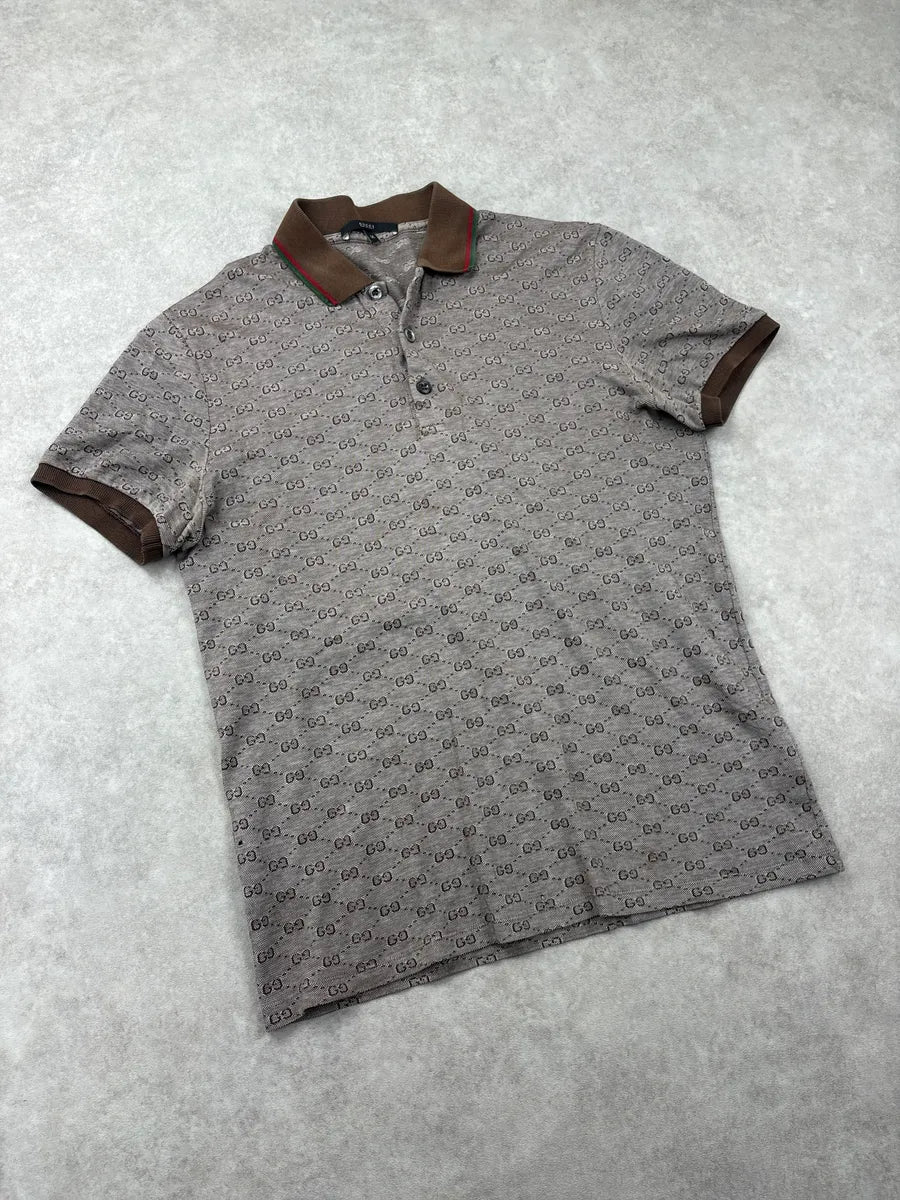 2000s Gucci Brown GG Monogram Contrast Collar Polo WRQFVYLo 3