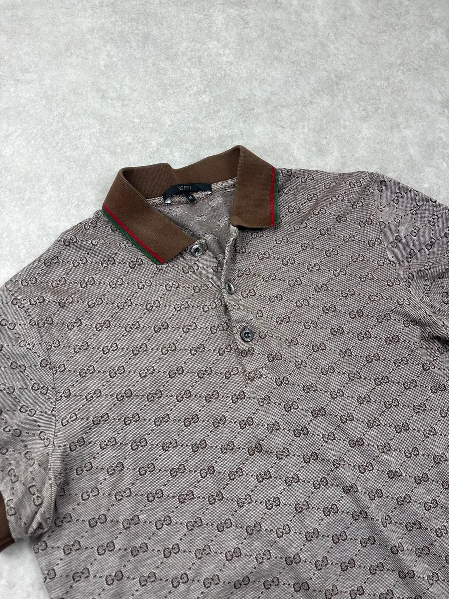 2000s Gucci Brown GG Monogram Contrast Collar Polo WRQFVYLo 4