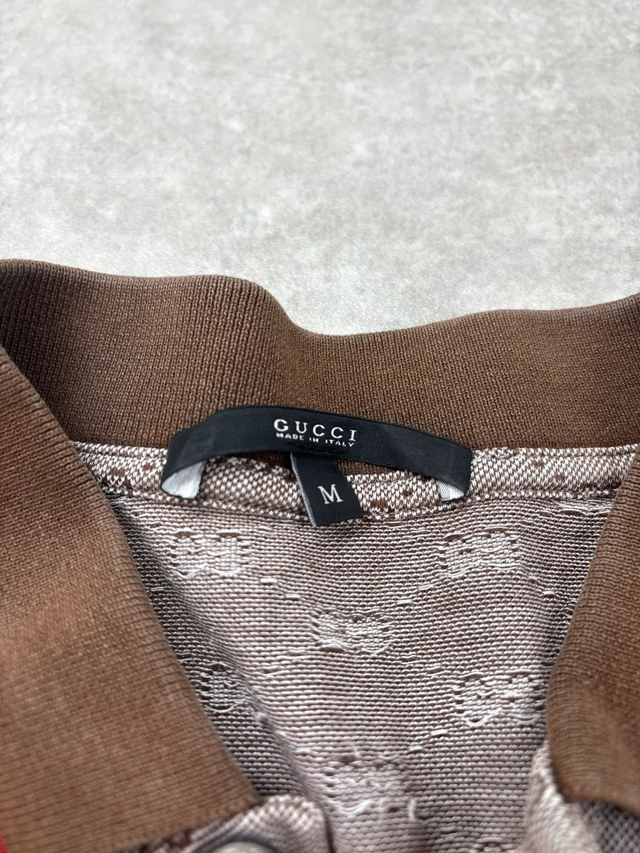 2000s Gucci Brown GG Monogram Contrast Collar Polo WRQFVYLo 7