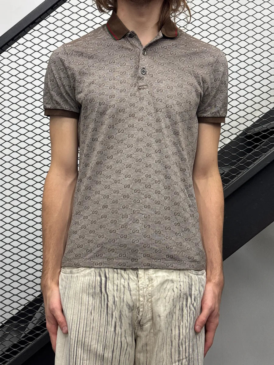 2000s Gucci Brown GG Monogram Contrast Collar Polo WRQFVYLo 1