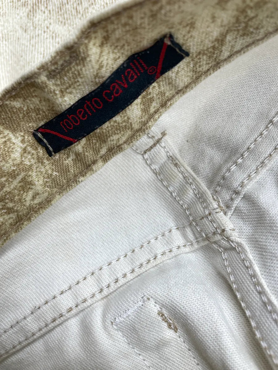 2000s Roberto Cavalli Beige Denim Marble Print Wide-Leg Jeans WRdOMjdl 13