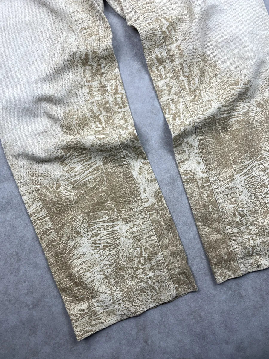 2000s Roberto Cavalli Beige Denim Marble Print Wide-Leg Jeans WRdOMjdl 6