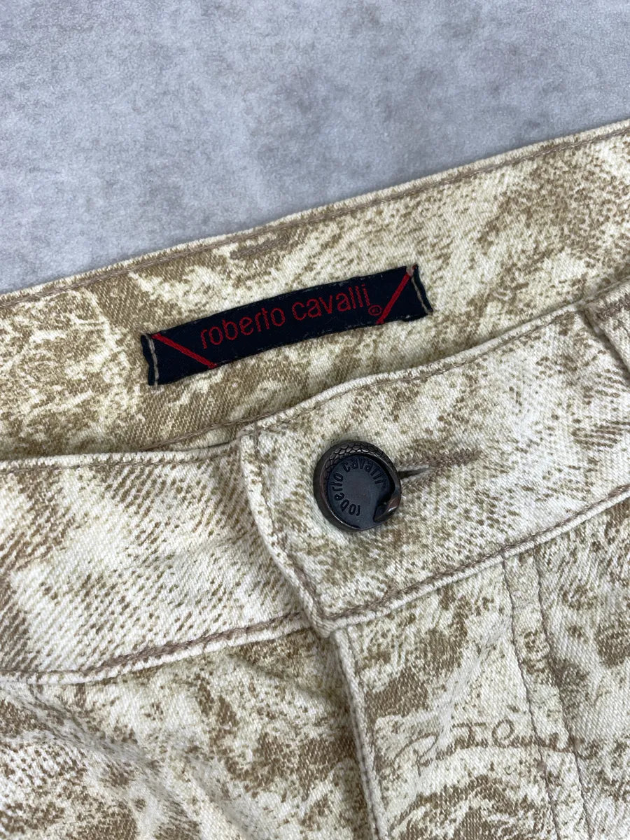 2000s Roberto Cavalli Beige Denim Marble Print Wide-Leg Jeans WRdOMjdl 11