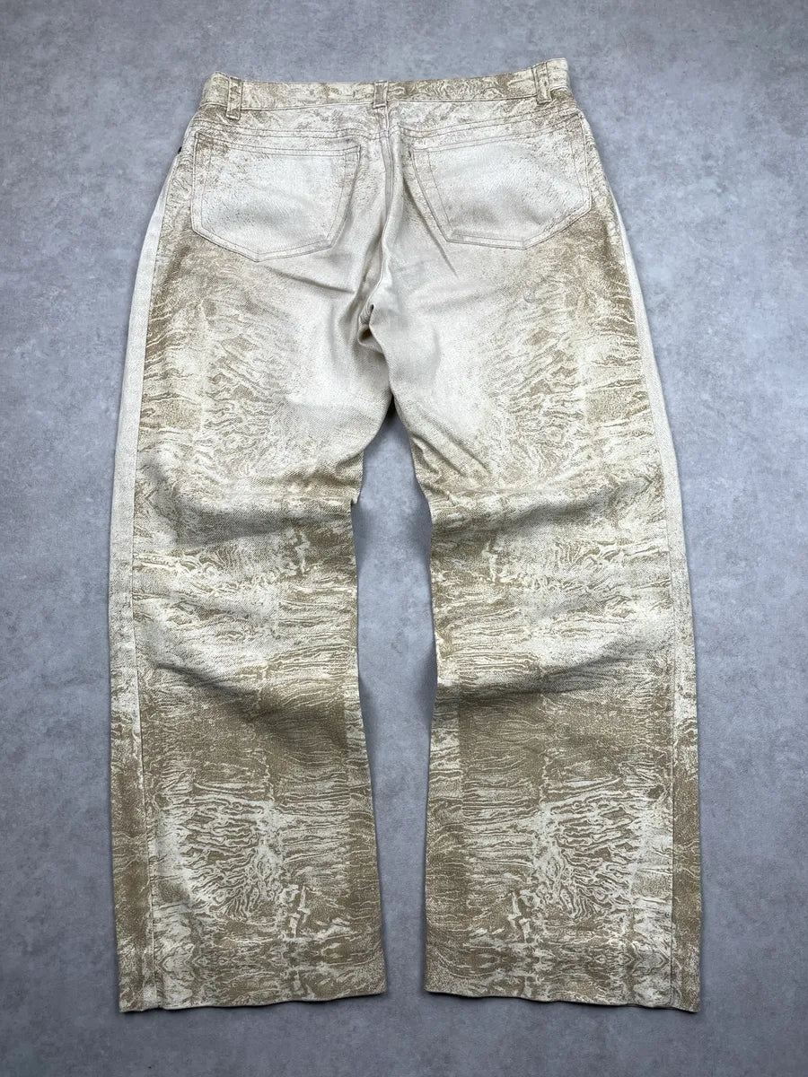 2000s Roberto Cavalli Beige Denim Marble Print Wide-Leg Jeans WRdOMjdl 5