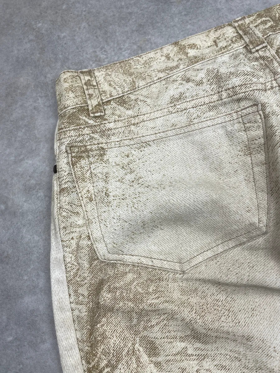 2000s Roberto Cavalli Beige Denim Marble Print Wide-Leg Jeans WRdOMjdl 9