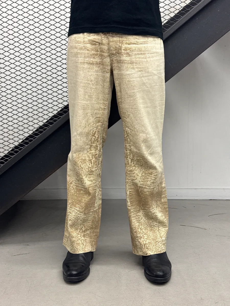 2000s Roberto Cavalli Beige Denim Marble Print Wide-Leg Jeans WRdOMjdl 1