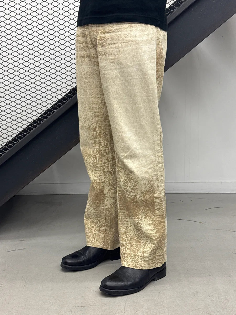 2000s Roberto Cavalli Beige Denim Marble Print Wide-Leg Jeans WRdOMjdl 2