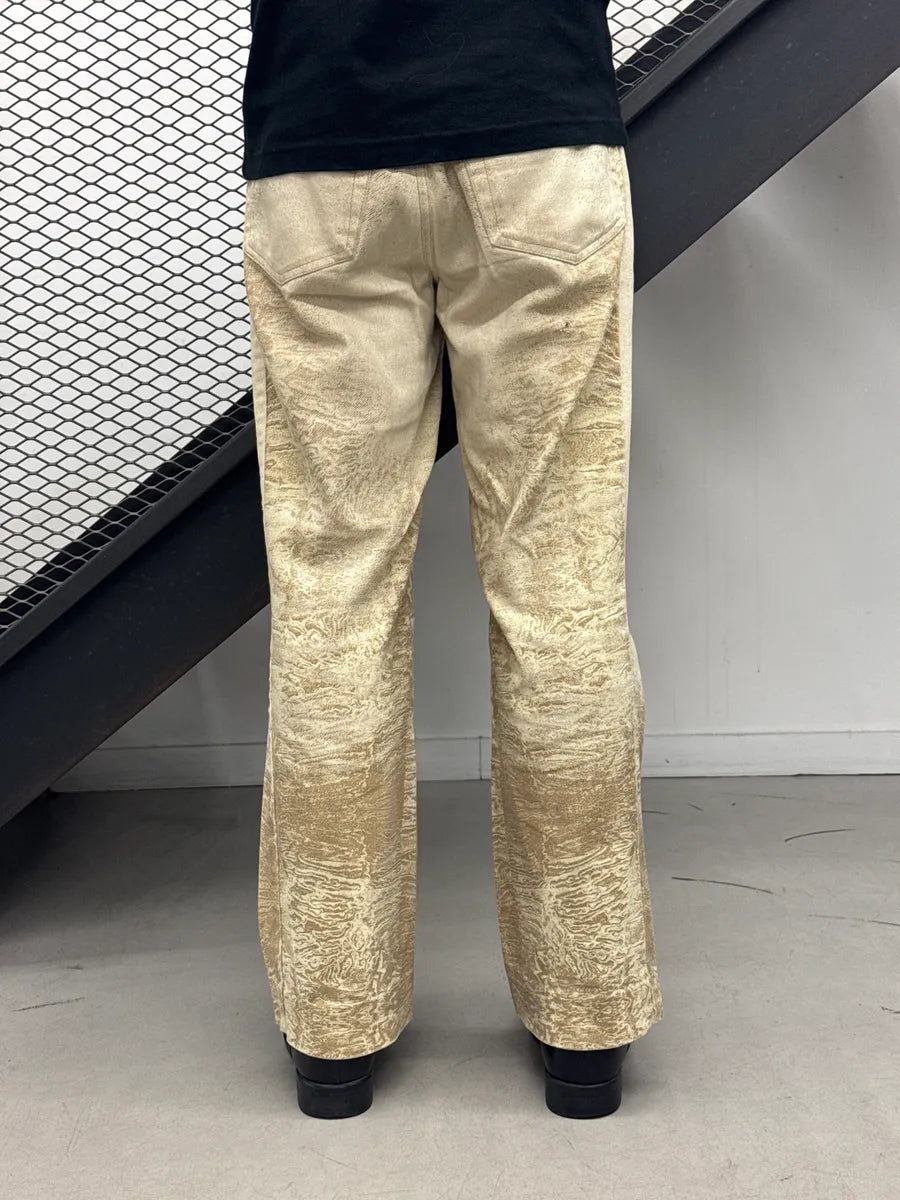 2000s Roberto Cavalli Beige Denim Marble Print Wide-Leg Jeans WRdOMjdl 3