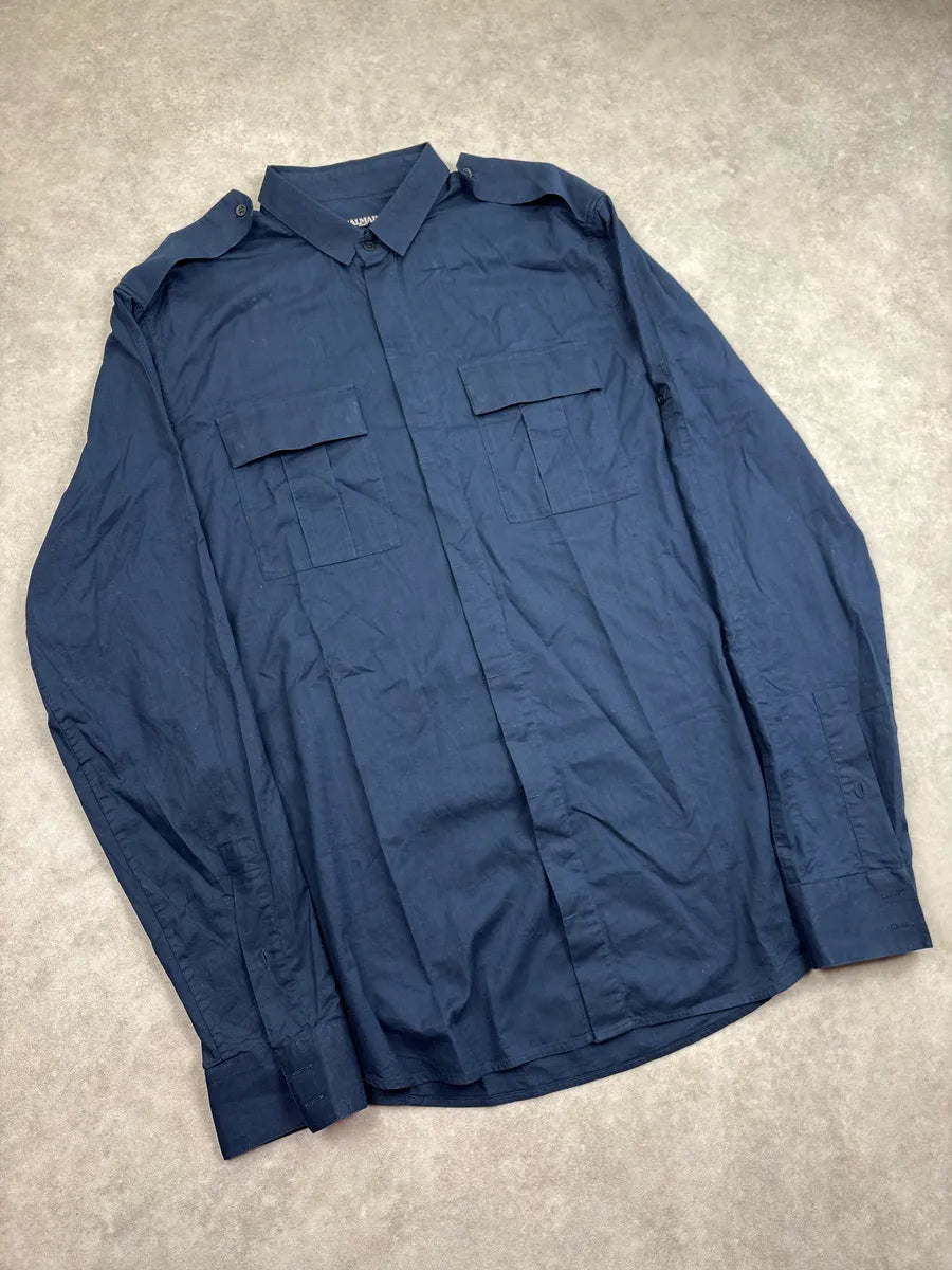 SS2017 Balmain Navy Epaulette Officer Military Shirt WUZoGTst 3
