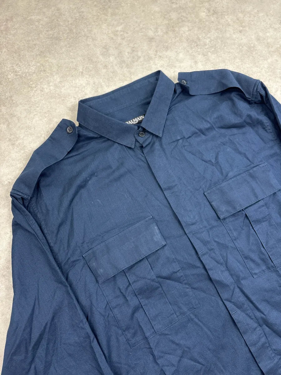 SS2017 Balmain Navy Epaulette Officer Military Shirt WUZoGTst 5