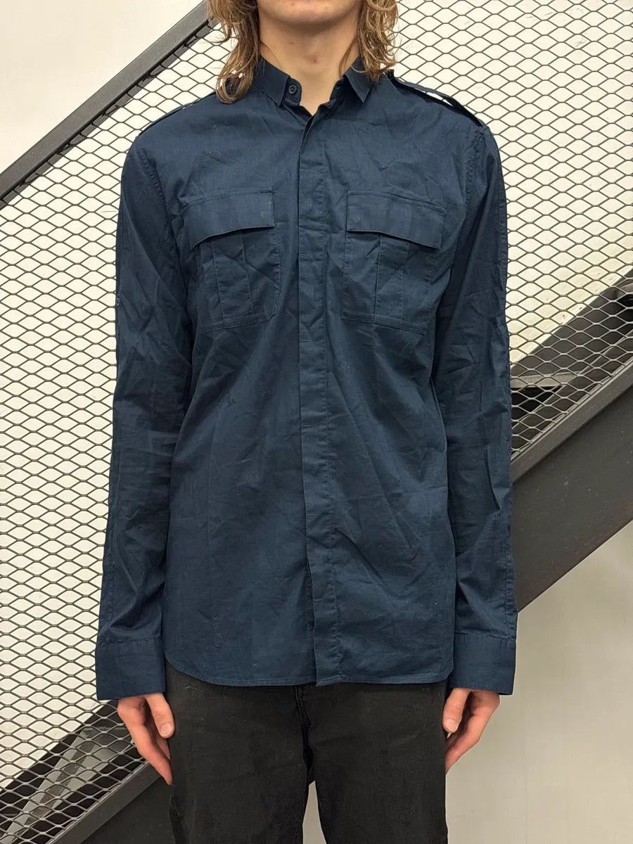 SS2017 Balmain Navy Epaulette Officer Military Shirt WUZoGTst 1