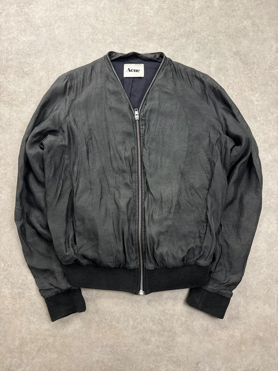 SS2011 Acne Studios Dark Grey Crinkled Zip Collar Bomber Jacket WVsmKHdI 0