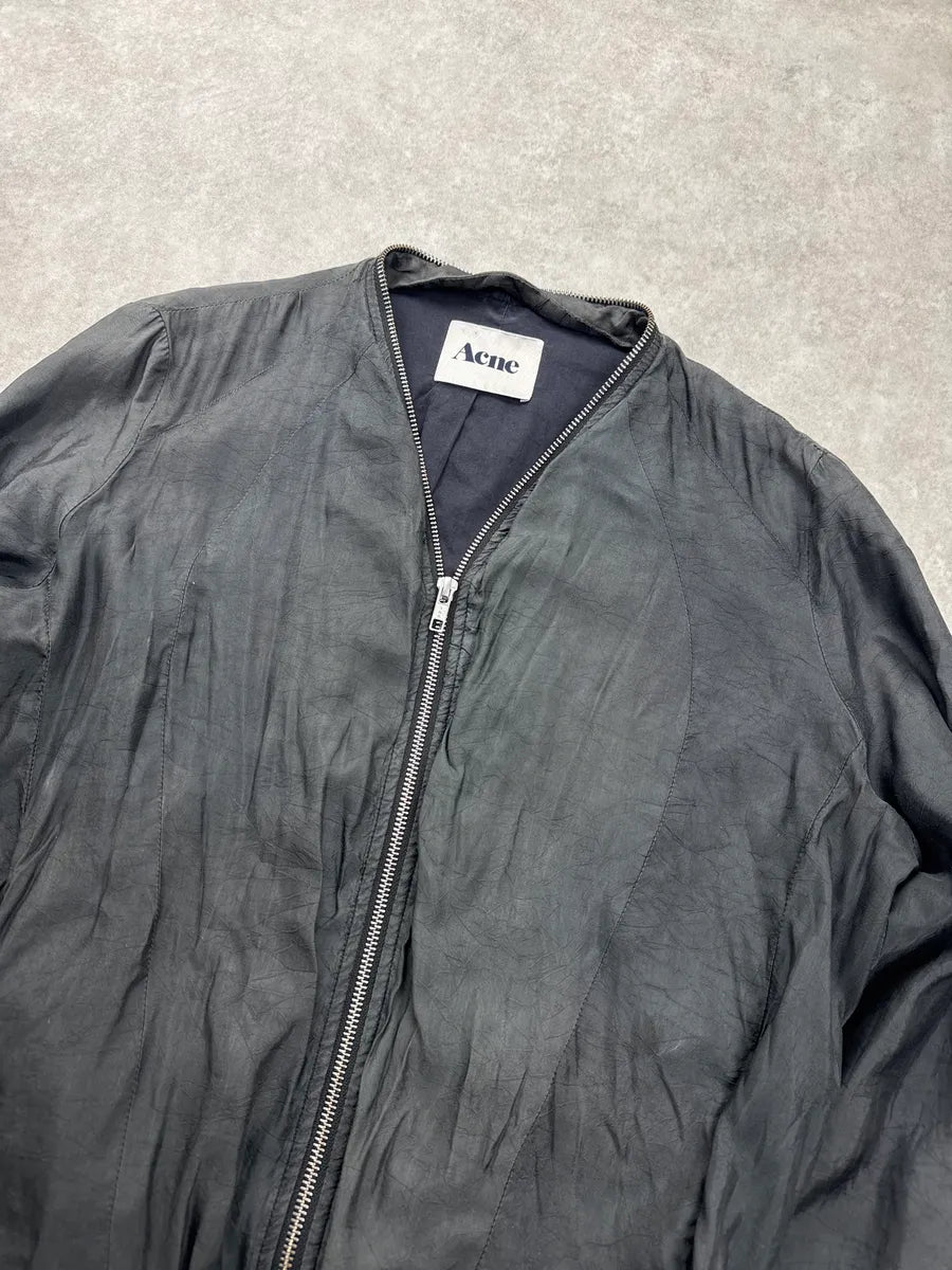 SS2011 Acne Studios Dark Grey Crinkled Zip Collar Bomber Jacket WVsmKHdI 5