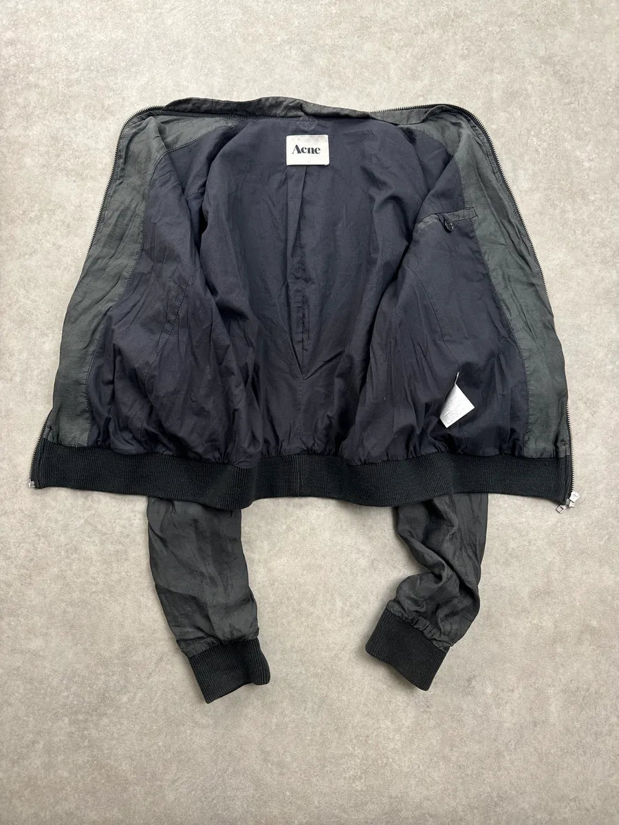 SS2011 Acne Studios Dark Grey Crinkled Zip Collar Bomber Jacket WVsmKHdI 4