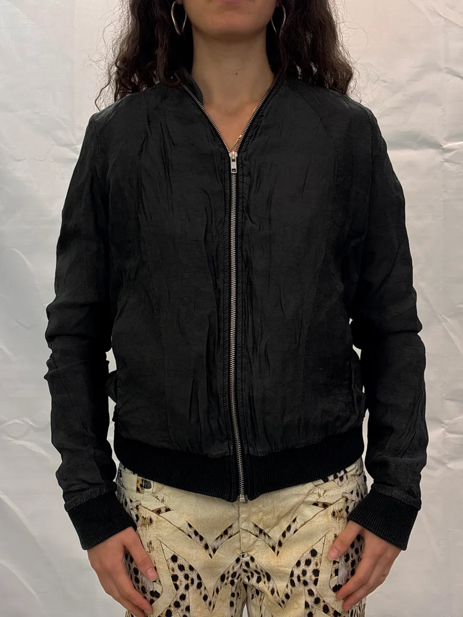 SS2011 Acne Studios Dark Grey Crinkled Zip Collar Bomber Jacket WVsmKHdI 2