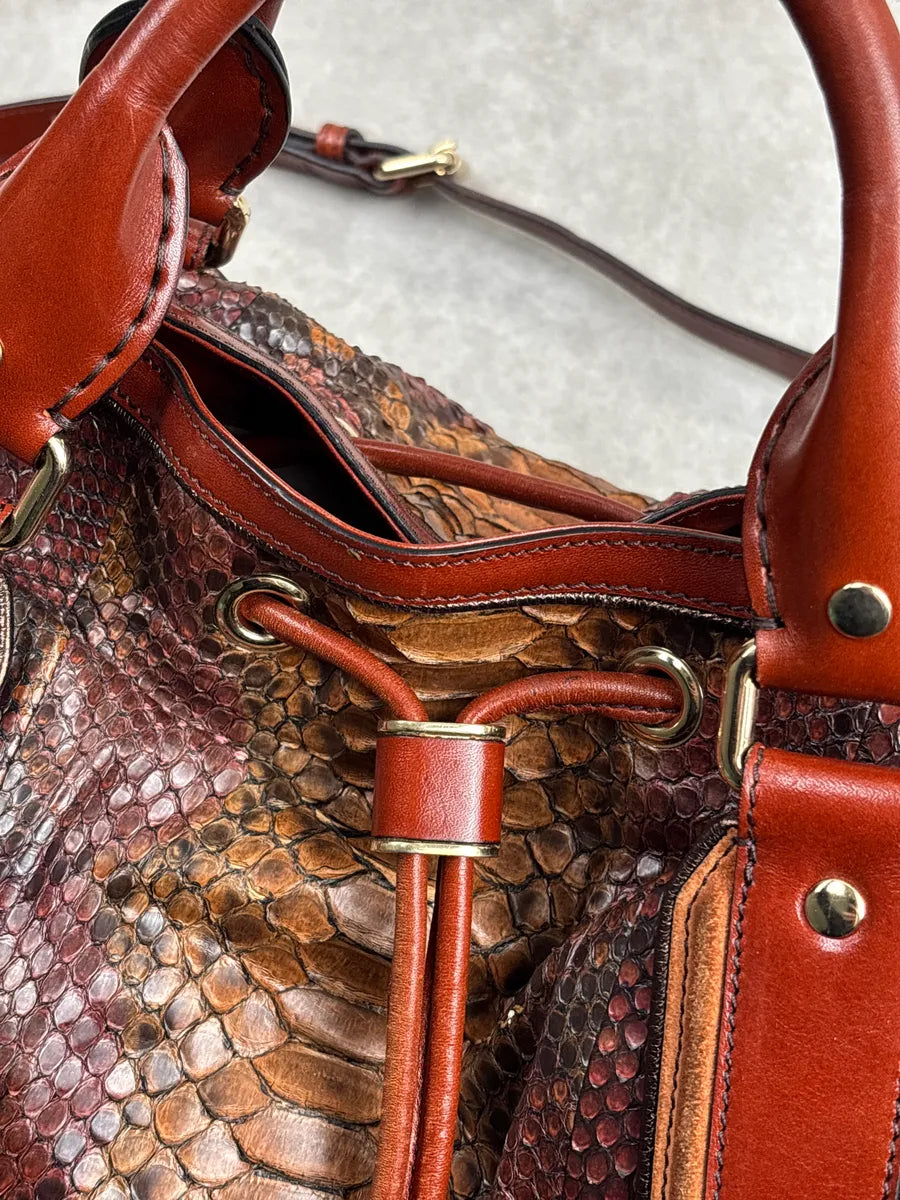 Burberry Prorsum Brown Python Snake Leather Drawstring Tote Totebag WbWzEcwD 12
