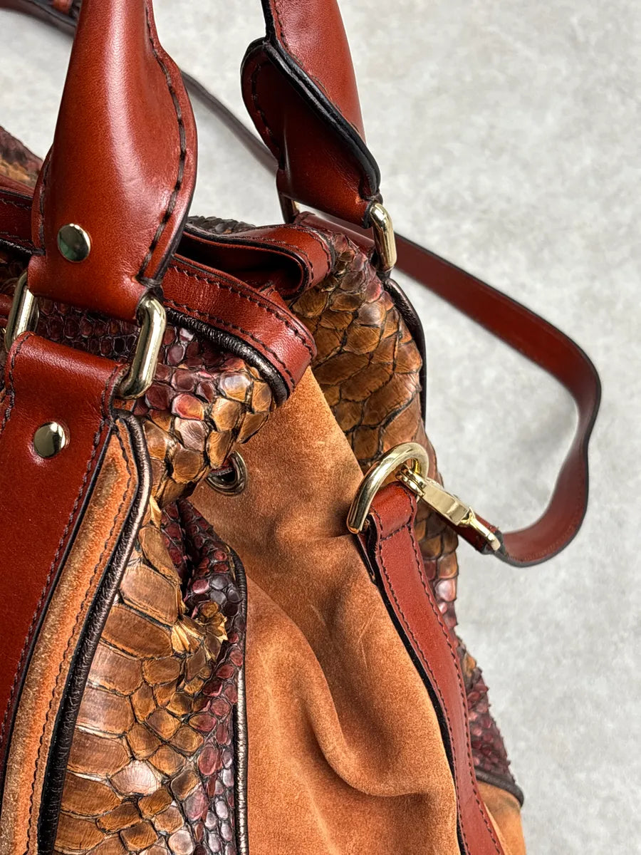 Burberry Prorsum Brown Python Snake Leather Drawstring Tote Totebag WbWzEcwD 13