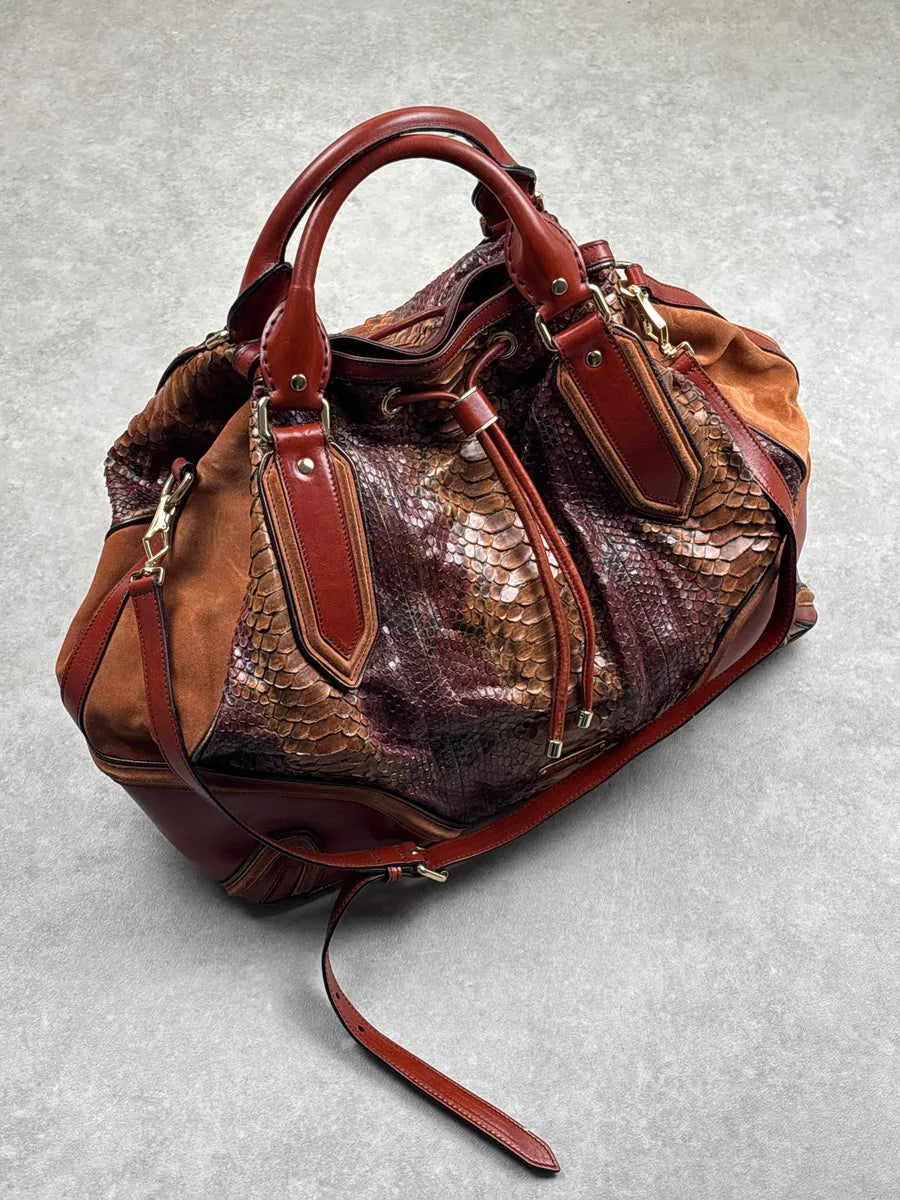 Burberry Prorsum Brown Python Snake Leather Drawstring Tote Totebag WbWzEcwD 4